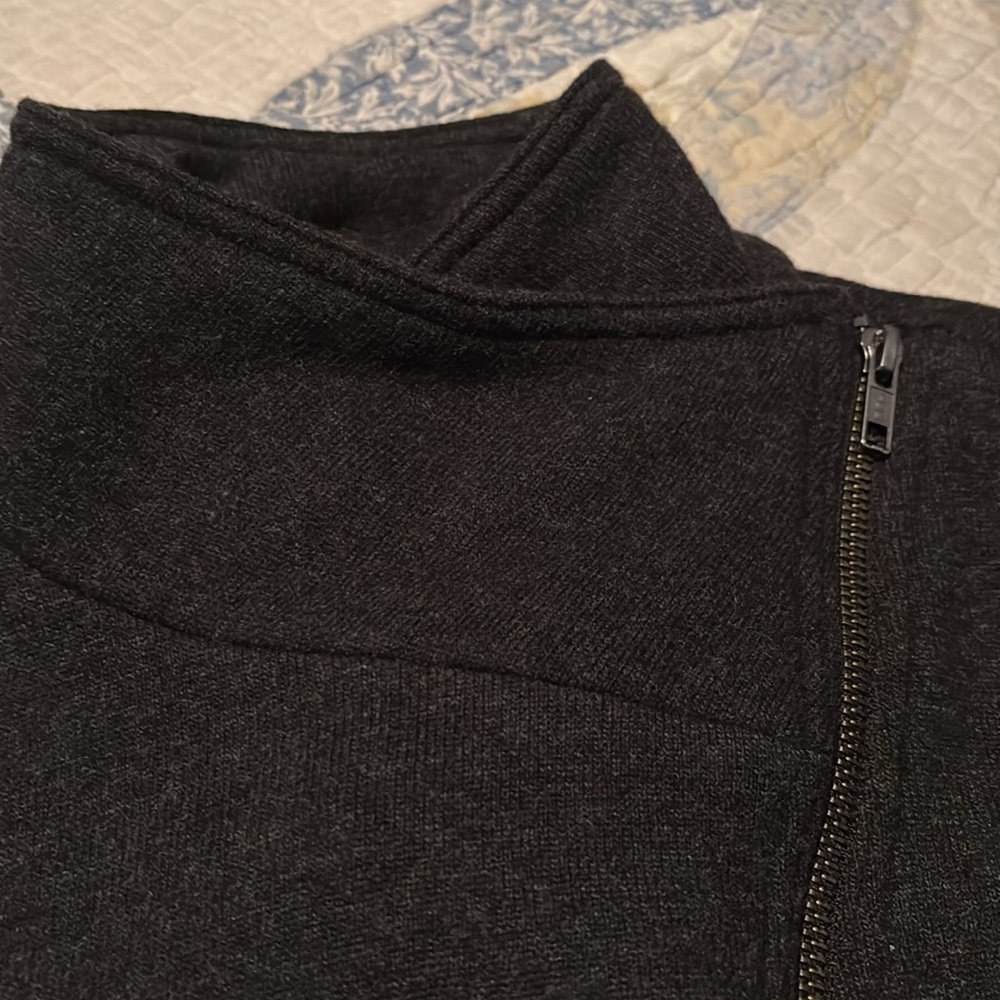 Eileen Fisher Moto Asymmetrical Zip Up Wool Blend Sweater Jacket Dark Gray XS - Picture 10 of 10